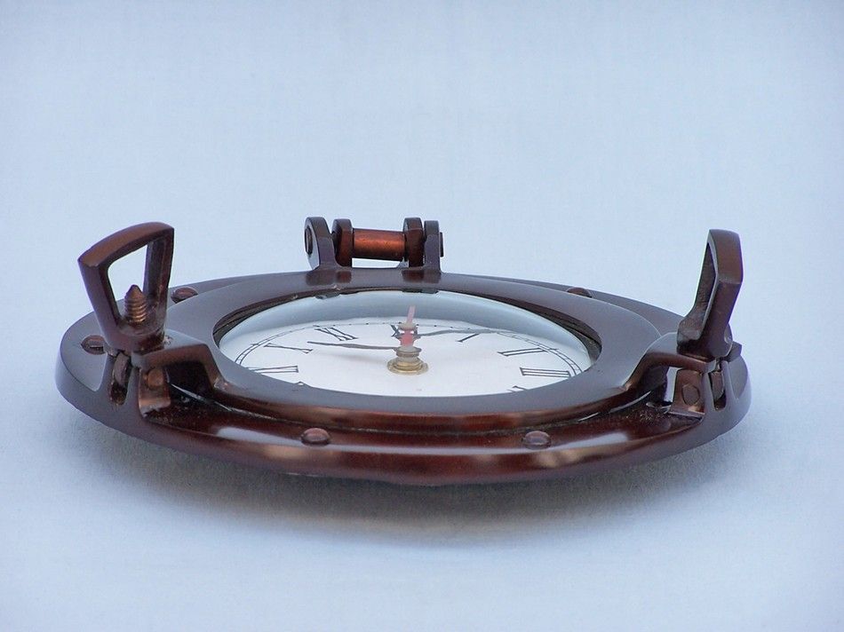 Antique Copper Deluxe Class Porthole Clock 8"