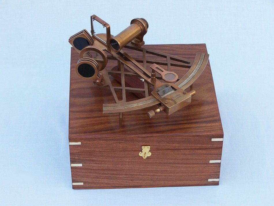 Admiral's Antique Brass Sextant 12" with Rosewood Box