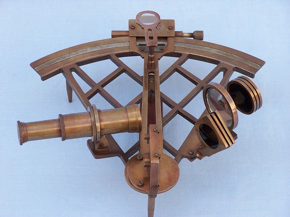 Admiral's Antique Brass Sextant 12" with Rosewood Box
