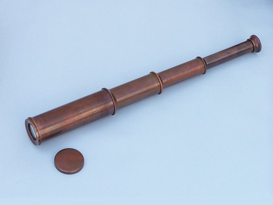 Deluxe Class Captain's Antique Copper Spyglass Telescope 15" with Rosewood Box