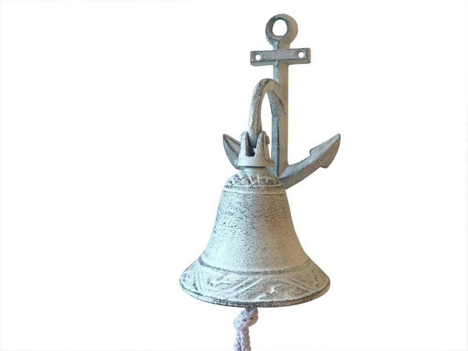 Whitewashed Cast Iron Wall Hanging Anchor Bell 8"