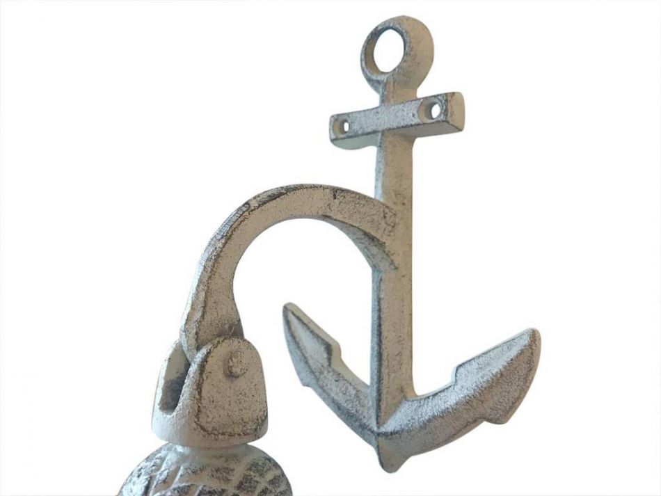 Whitewashed Cast Iron Wall Hanging Anchor Bell 8"