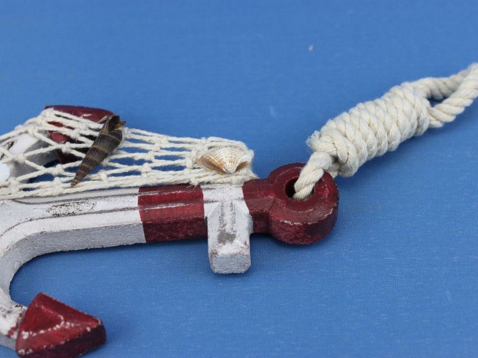 Wooden Rustic Red Decorative Sailboat/Anchor Wall Accent w/ Hook Set 6"