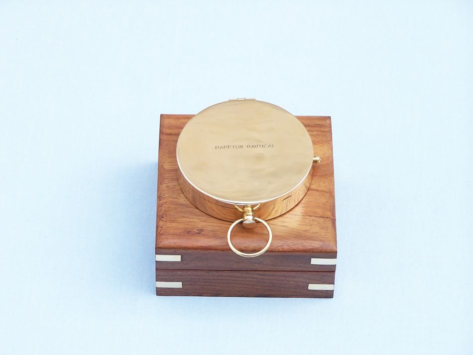 Solid Brass Gentlemen's Compass w/ Rosewood Box 4"