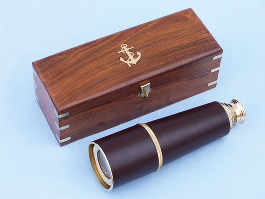 Deluxe Class Admiral's Brass - Leather Spyglass Telescope 27" w/ Rosewood Box