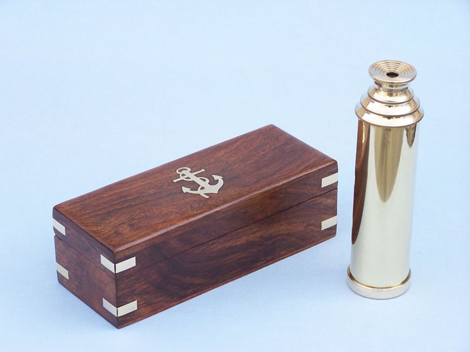 Deluxe Class Solid Brass Captain's Spyglass Telescope 15" w/ Rosewood Box