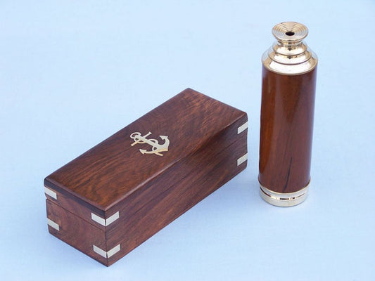 Deluxe Class Solid Brass - Wood Captain's Spyglass Telescope 15" w/ Rosewood Box