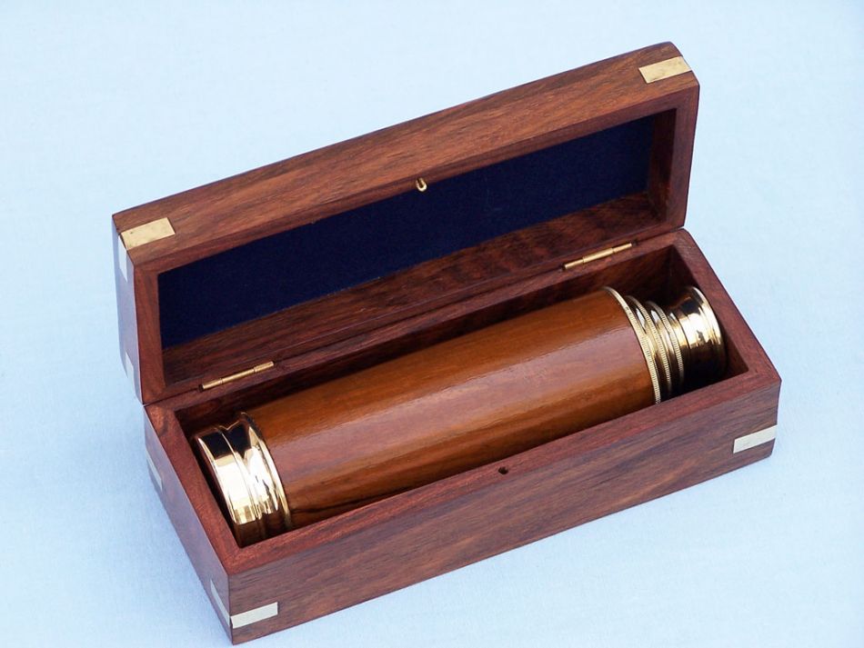 Deluxe Class Solid Brass - Wood Captain's Spyglass Telescope 15" w/ Rosewood Box