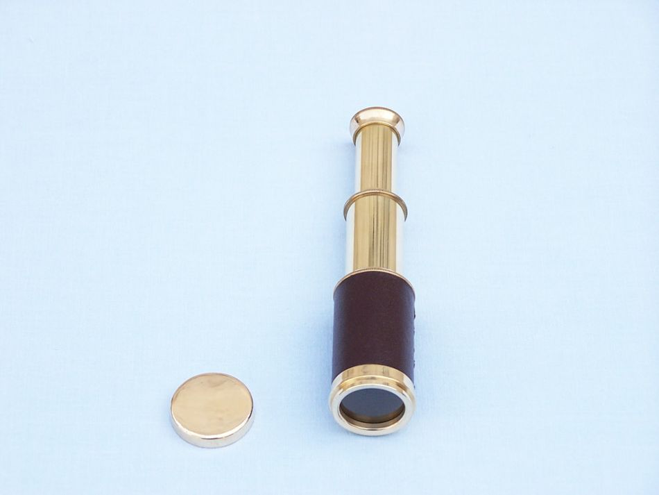 Deluxe Class Scout's Brass - Leather Spyglass Telescope 7" w/ Rosewood Box