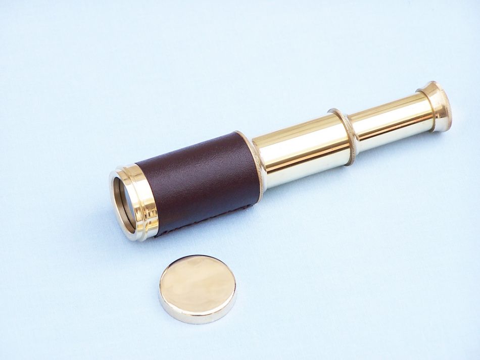 Deluxe Class Scout's Brass - Leather Spyglass Telescope 7" w/ Rosewood Box