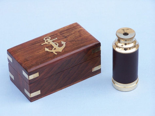 Deluxe Class Scout's Brass - Leather Spyglass Telescope 7" w/ Rosewood Box
