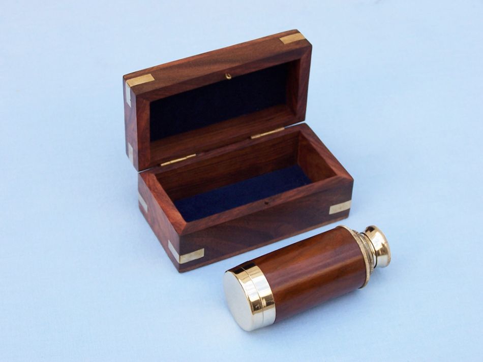 Deluxe Class Solid Brass - Wood Scout's Spyglass Telescope 7" w/ Rosewood Box