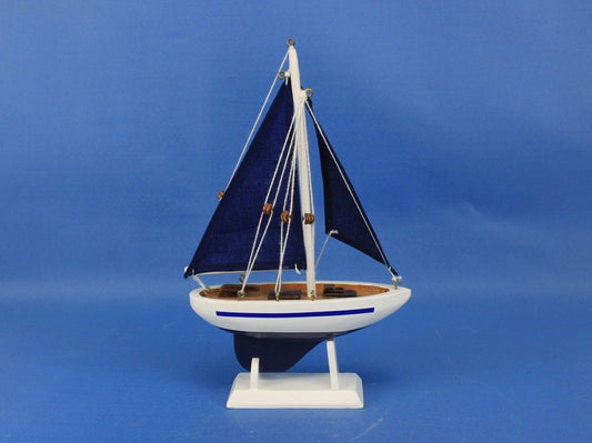 Wooden Blue Pacific Sailer with Blue Sails Model Sailboat Decoration 9"