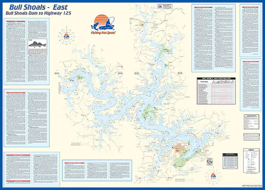 Bull Shoals-East (Bull Shoals Dam to Hwy 125 - MO/AR) Fishing Wall Map-L171