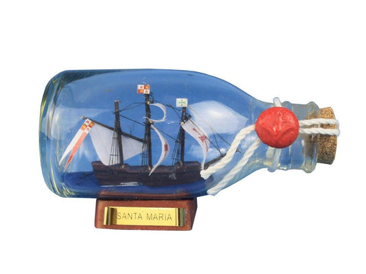 Santa Maria Model Ship in a Glass Bottle 5"