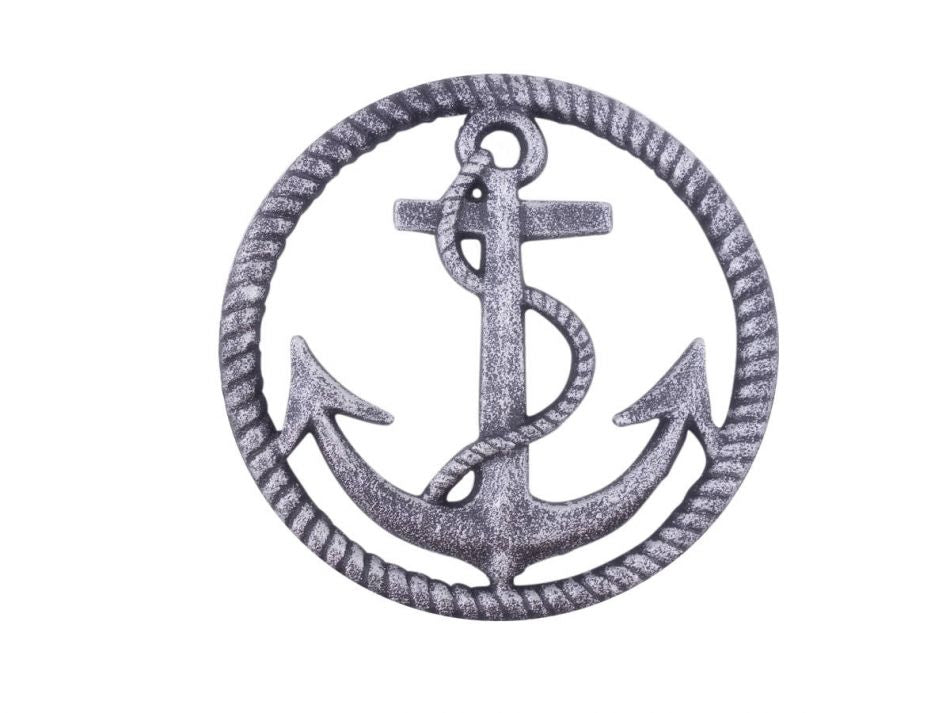 Rustic Silver Cast Iron Anchor and Rope Nautical Kitchen Trivet 7"