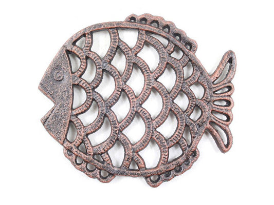 Rustic Copper Cast Iron Big Fish Trivet 8"