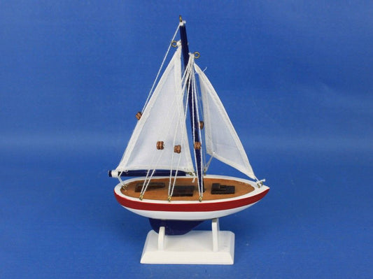 Wooden USA Sailer Model Sailboat Decoration 9"
