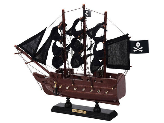 Wooden Black Pearl with Black Sails Model Pirate Ship 12"