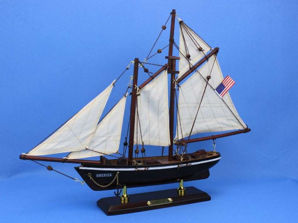 Wooden America Model Sailboat Decoration 16"