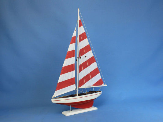 Wooden Red Striped Pacific Sailer Model Sailboat Decoration 25"