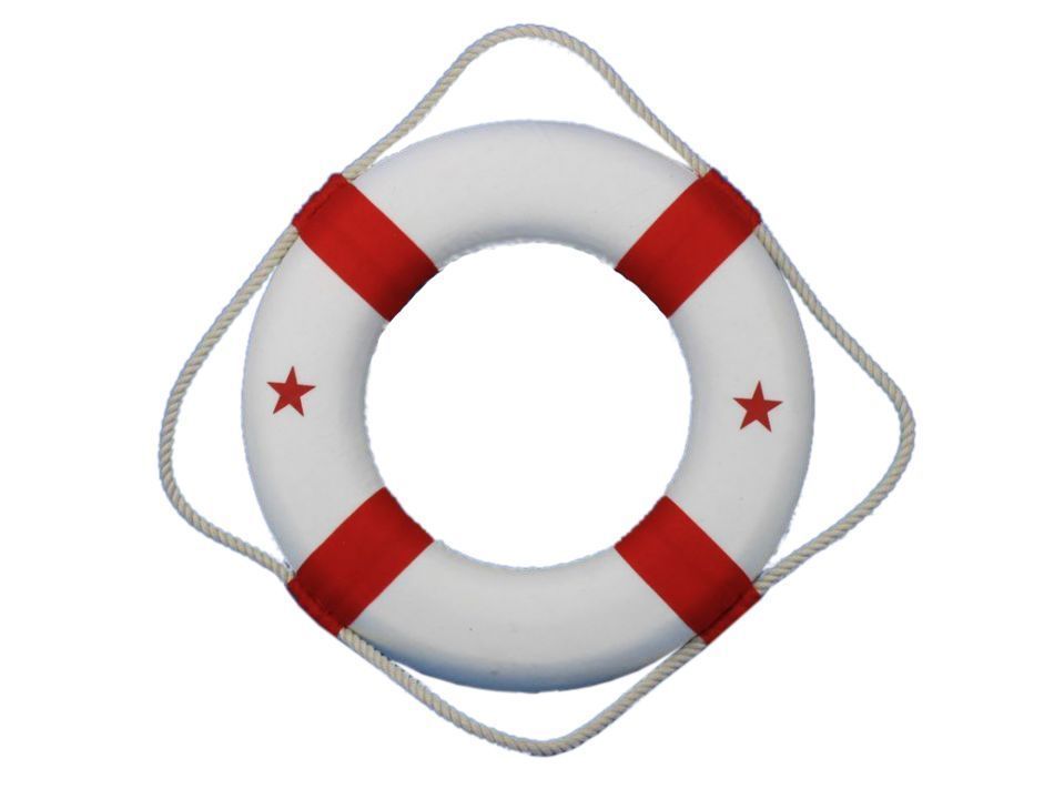 Classic White Decorative Lifering with Red Bands 15"