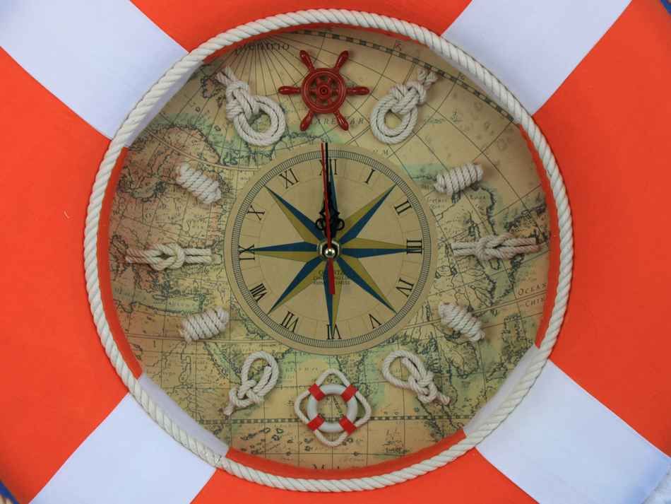 Vibrant Orange Decorative Lifering Clock With White Bands 18"