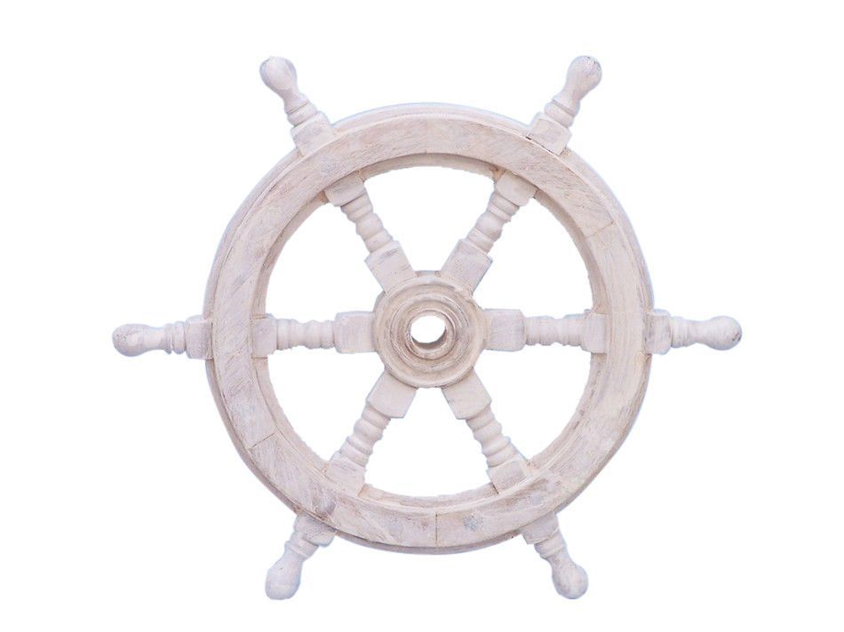 Classic Wooden Whitewashed Decorative Ship Steering Wheel 12"