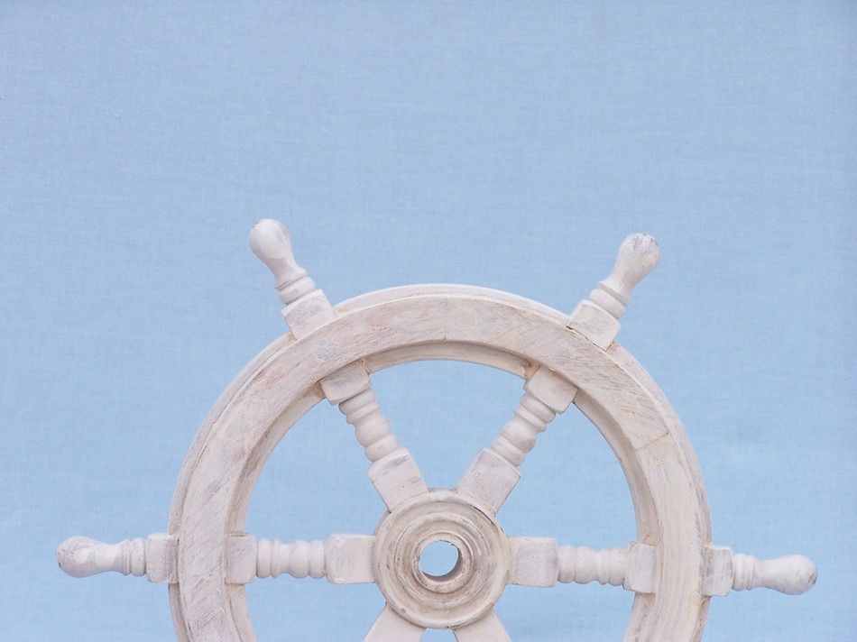 Classic Wooden Whitewashed Decorative Ship Steering Wheel 12"