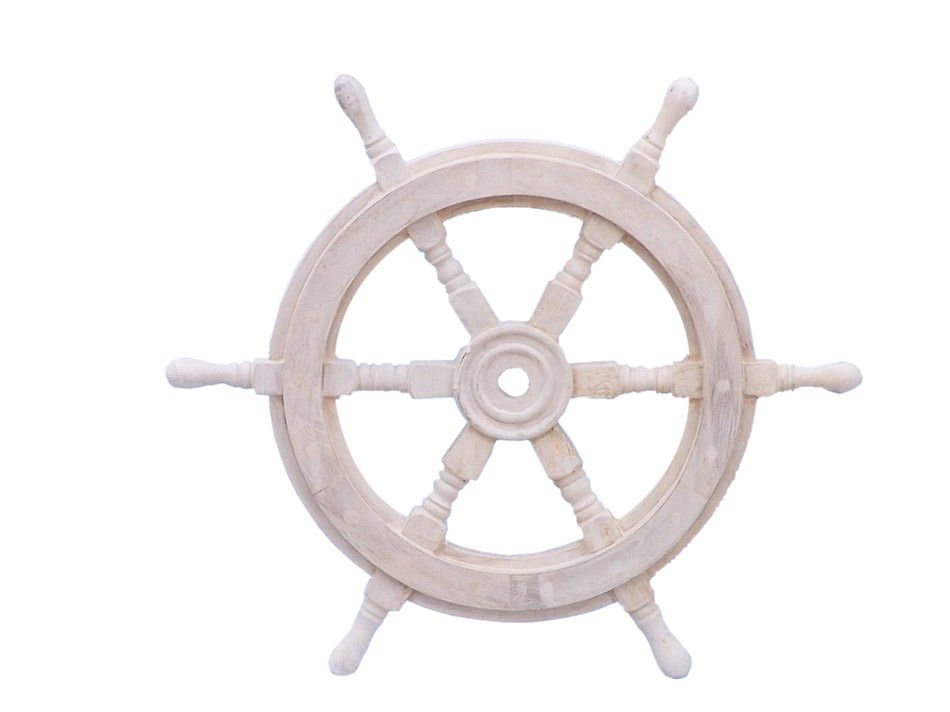 Classic Wooden Whitewashed Decorative Ship Steering Wheel 18"