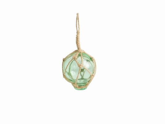 Seafoam Green Japanese Glass Ball Fishing Float With Brown Netting Decoration 2"