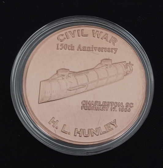 H.L. Hunley Submarine 1 oz Copper Round Coin