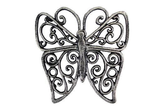 Rustic Silver Cast Iron Butterfly Trivet 8"