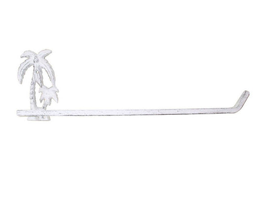 Whitewashed Cast Iron Palm Tree Wall Mounted Paper Towel Holder 17"