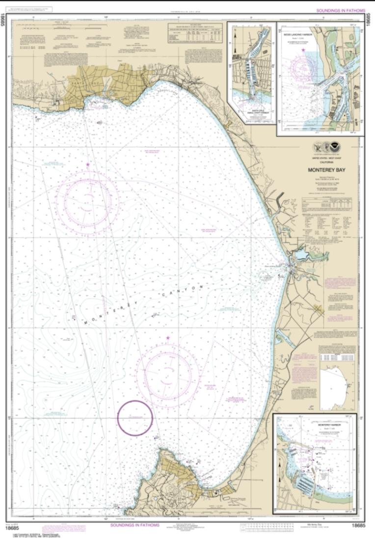 Monterey Bay; Monterey Harbor; Moss Landing Harbor; Santa Cruz Small Craft Harbor (18685-34) by NOAA Nautical Chart