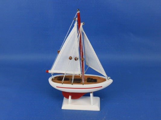 Wooden Red Pacific Sailer Model Sailboat Decoration 9"
