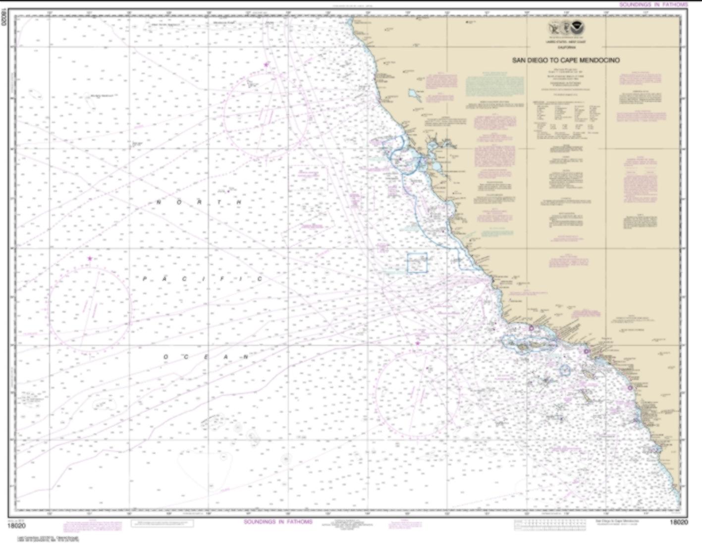 San Diego to Cape Mendocino (18020-39) by NOAA Nautical Chart