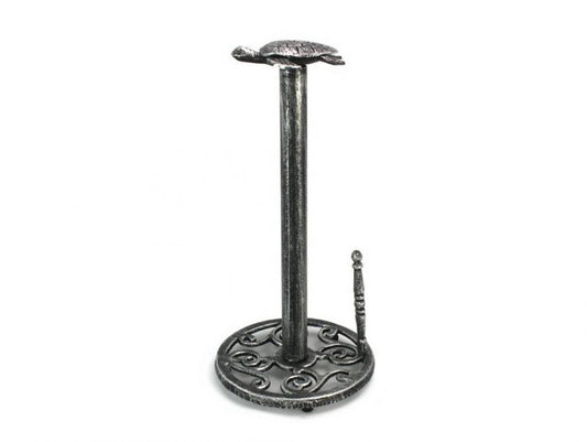 Antique Silver Cast Iron Sea Turtle Paper Towel Holder 13"
