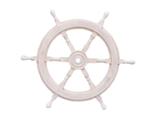Classic Wooden Whitewashed Decorative Ship Steering Wheel 24"
