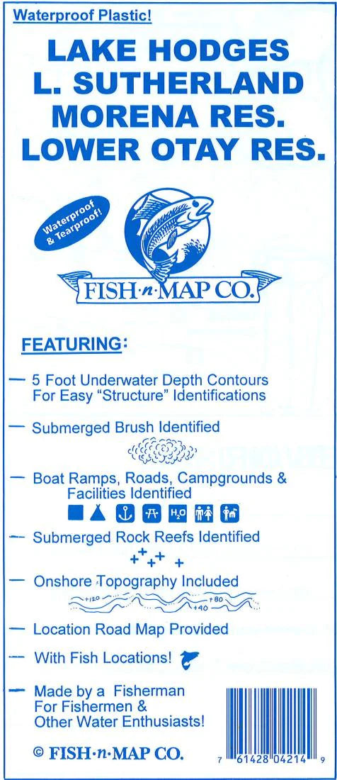 Hodges, Sutherland Lake, Morena Reservoir, Lower Otay (California) Fishing Map