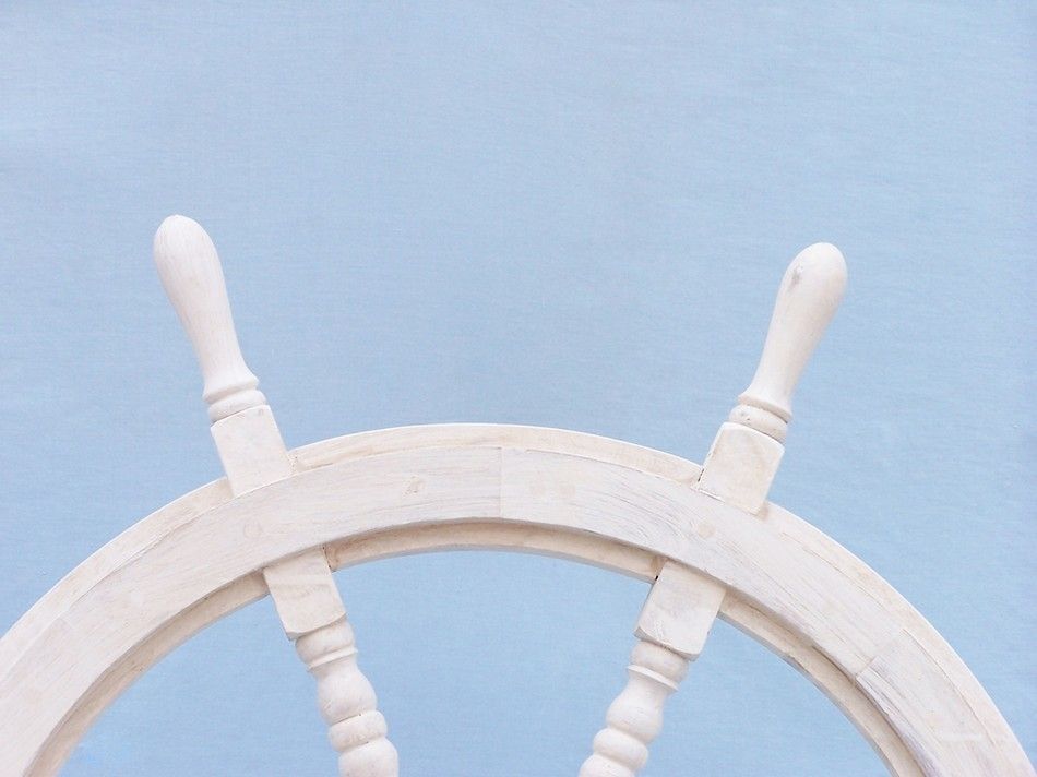 Classic Wooden Whitewashed Decorative Ship Steering Wheel 36"