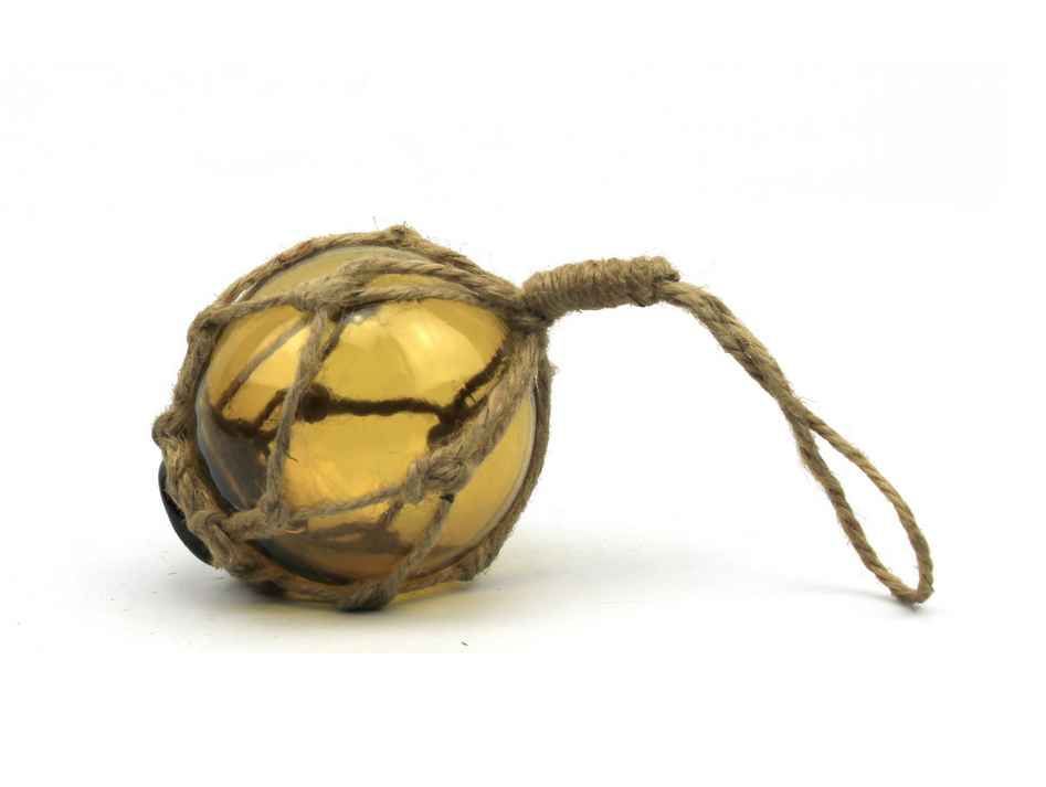 Amber Japanese Glass Ball Fishing Float With Brown Netting Decoration 3"