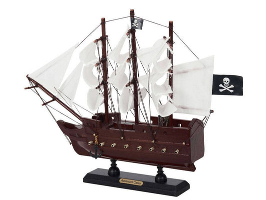 Wooden Captain Kidds Adventure Galley White Sails Model Pirate Ship 12"