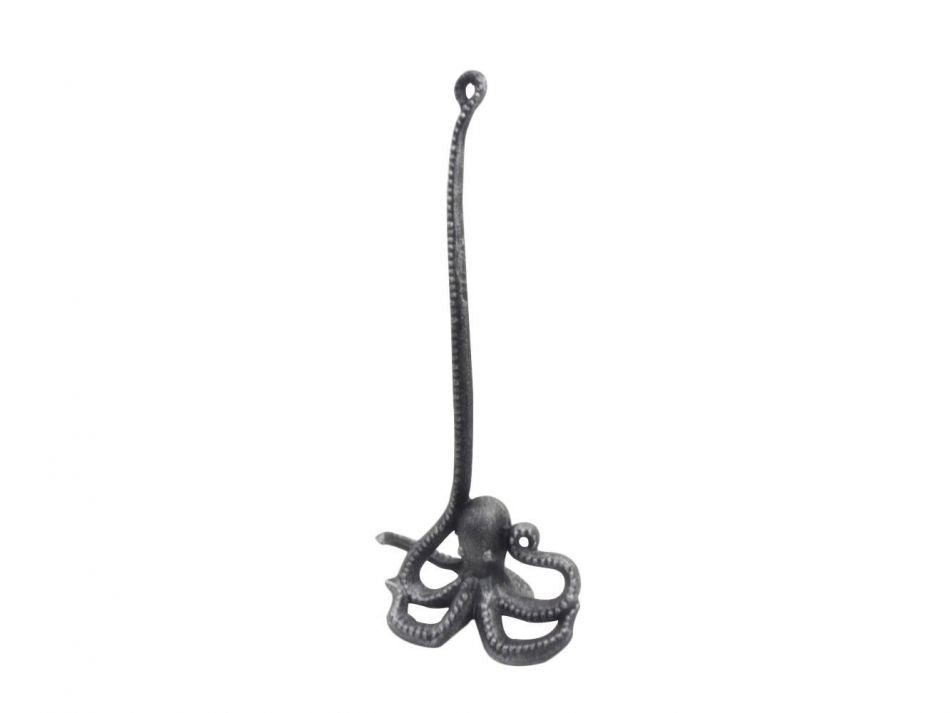 Rustic Silver Cast Iron Octopus Kitchen Paper Towel Holder 19"