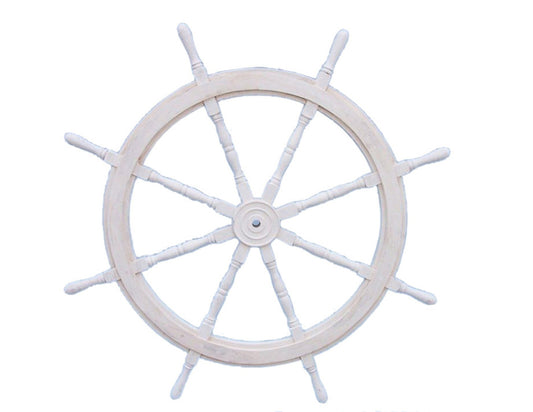 Classic Wooden Whitewashed Decorative Ship Steering Wheel 48"