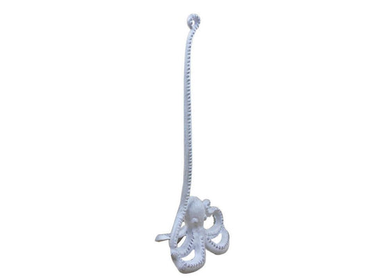 Whitewashed Cast Iron Octopus Kitchen Paper Towel Holder 19"