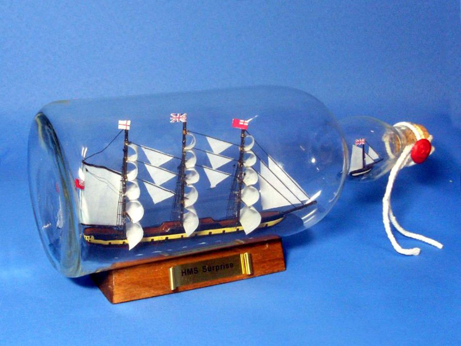 Master And Commander HMS Surprise Model Ship in a Glass Bottle 11"
