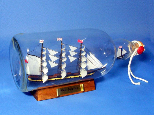 Master And Commander HMS Surprise Model Ship in a Glass Bottle 11"