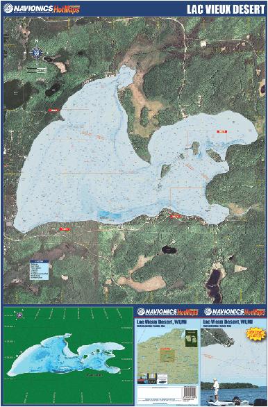 (MI/WIS) Lac Vieux Desert Lake fishing map.
