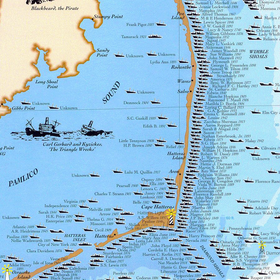 Cape Hatteras and the Outer Banks Shipwreck Laminated Chart